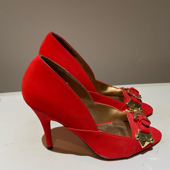 Qupid red open toe pumps heel shoes size 8.5 - Picture 5 of 8